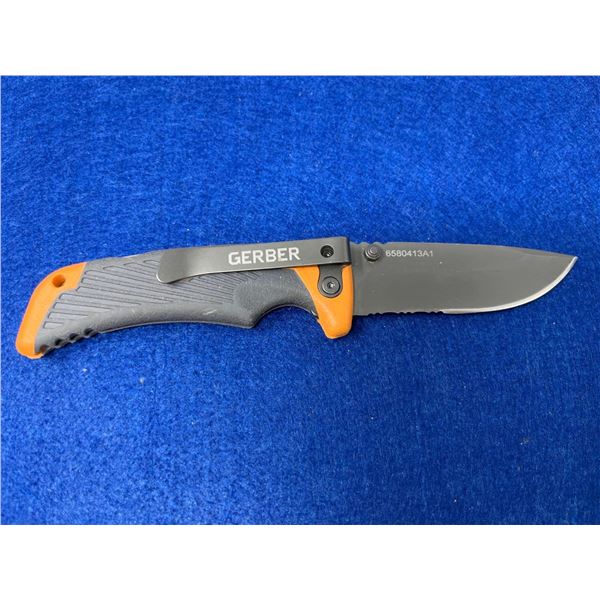 Gerber Bear Grylls Black and Orange Lock Blade folding pocket knife with clip model 6580413A1