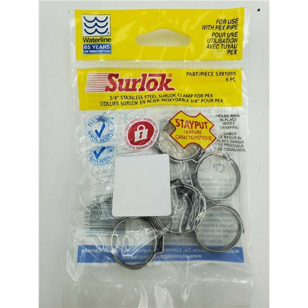 Surlok 3/4in Stainless Steel surlok Clamp for PEX (6pc)