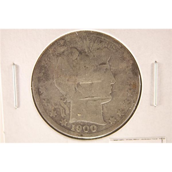 1900 BARBER HALF DOLLAR SCRATCHED ON BOTH SIDES
