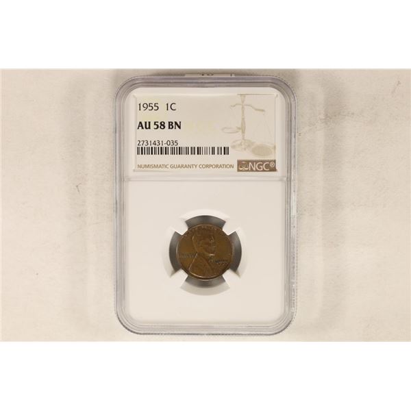 1955 LINCOLN CENT NGC AU58BN
