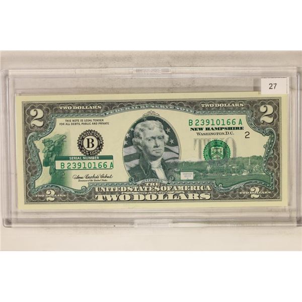 2003-A $2 FRN WITH NEW HAMPSHIRE OVERLAY, CRSIP