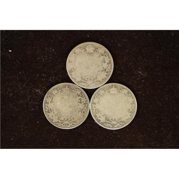3 CANADA SILVER QUARTERS NO DATES