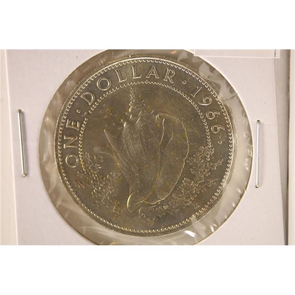 1966 BAHAMAS SILVER ONE DOLLAR COIN .4666 OZ. ASW