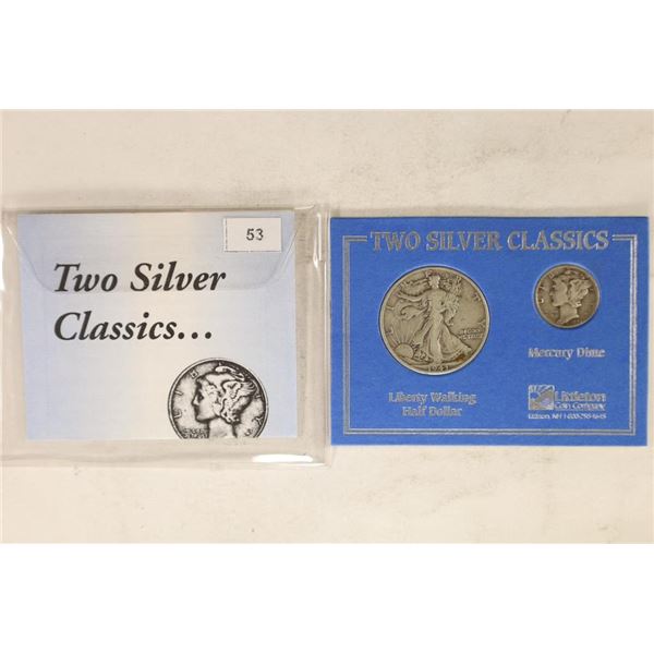 2 SILVER CLASSICS: 1943-D WALKING LIBERTY HALF &