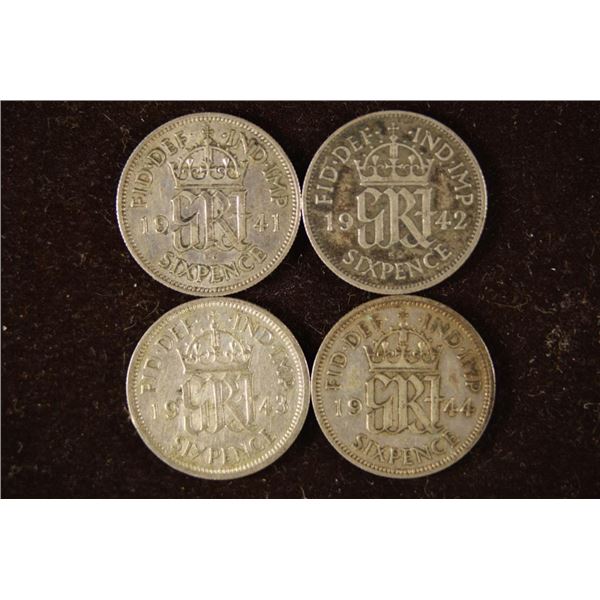 1941-1944 GREAT BRITIAN SILVER 6 PENCE COINS