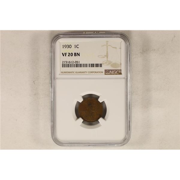 1930 LINCOLN CENT NGC VERY FINE 20 BN