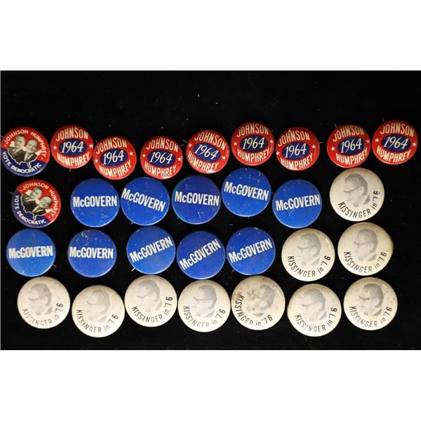 30 VINTAGE POLITICIAL PIN BACK BUTTONS