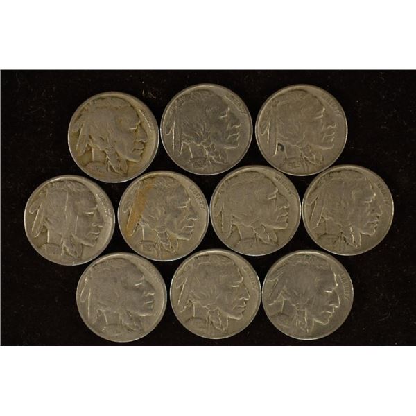 10 BUFFALO NICKELS. DATES RANGE FROM 1924 TO 1929