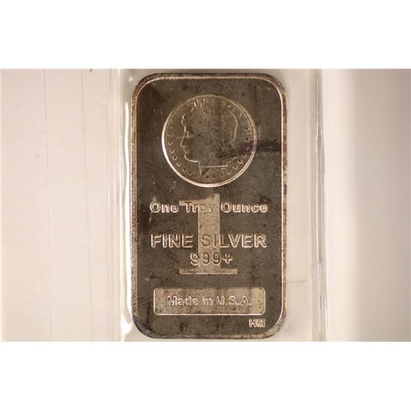 1 TROY OZ .999 FINE SILVER INGOT, MORGAN DOLLAR ON