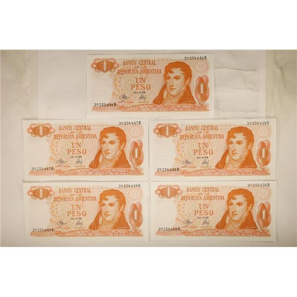 5-1974 CENTRAL BANK OF ARGENTINA 1 PESO BILLS