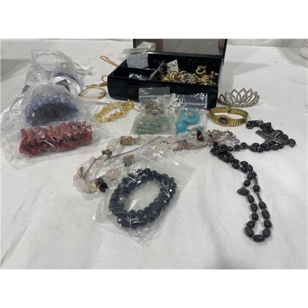 Costume Jewelry Lot & Plastic Jewelry Box