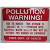 Image 1 : State Sign: Pollution Warning Due to RunOff Stream Subject to Contamination 24"x18"
