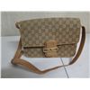 Image 8 : Qty 2 Handbags: Blue Genuine Leather w/ Chain & Tan Monogram Bag, Made in Italy