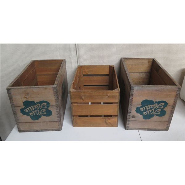 Qty 3 Wooden Crates: 2 Hilo Hattie 22"x12"x14"H & Slatted