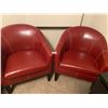 Image 2 : 2 x Red Leather Chairs, Cushioned - 31H x 27W x 26.5" depth
