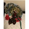 Image 2 : Christmas Decoration Assortment - w/ Tree Stand+Skirt, Wreath, Garlands, Moose Plushie, & more!