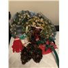 Image 3 : Christmas Decoration Assortment - w/ Tree Stand+Skirt, Wreath, Garlands, Moose Plushie, & more!