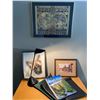 Image 2 : 3 x Framed Photos (Atlas, Dog Print, Vintage Photograph), Road Atlas, Leather FIle Folders, and More