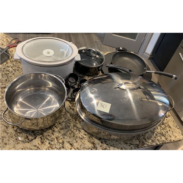 Rival Crock Pot (Model 3730 Slow Cooker) and Assorted Pots and Pans