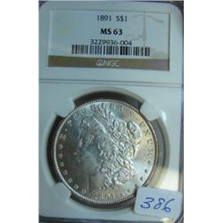 1891 Morgan Silver Dollar NGC MS63