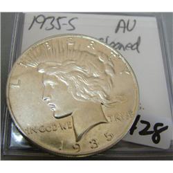 1935-S Peace Silver Dollar AU Cleaned