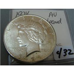 1924 Peace Silver Dollar AU Cleaned