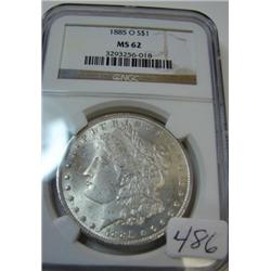 1885-O  Morgan Silver Dollar NGC MS62