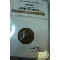 1972 Double Die Obv. Lincoln Cent NGC AU 58 BN