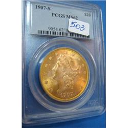 1907-S $20.00 Liberty Gold Coin  PCGS MS62