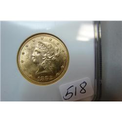 1882 $10.00 Liberty Head Gold Coin NGC MS61