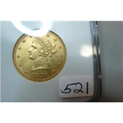 1891 $10.00 Liberty Head Gold Coin NGC MS 61