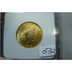 1913 $10.00 Indian Head Gold Coin NGC MS62