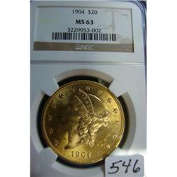 1904 $20 Liberty Gold Coin NGC MS63