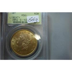 1907 $20.00 Liberty Head Gold Coin PCGS MS 61