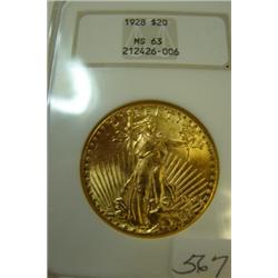 1928 $20.00 St. Gaudens Gold Coin NGC MS 63