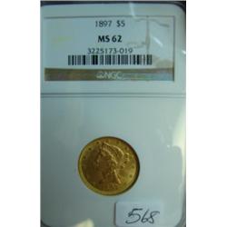 1897 $5.00 Liberty Gold Coin NGC MS 62