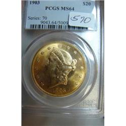 1903 $20.00 Liberty Gold Coin PCGS MS64