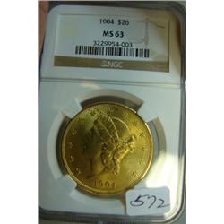 1904 $20.00 Liberty Gold Coin NGC MS63