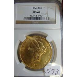 1904 $20.00 Liberty Gold Coin NGC MS64