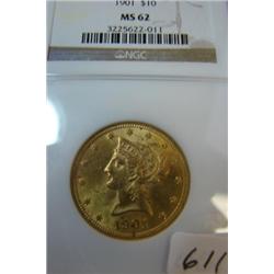 1901 $10.00 Liberty Gold Coin NGC MS62