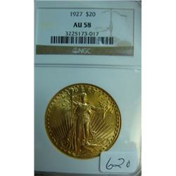 1927 $20.00 St. Gaudens Gold Coin NGC AU 58