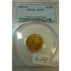 1857-O $2.50 Liberty Gold Coin PCGS AU 55