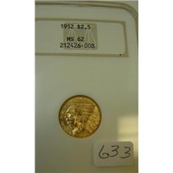 1912 $2.50 Indian Head Gold Coin NGC MS62