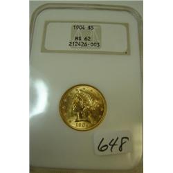 1904 $5.00 Liberty Gold Coin NGC MS62