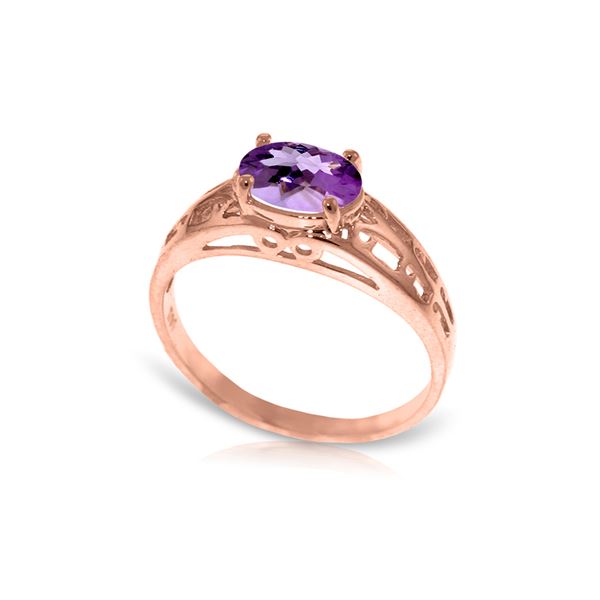 Genuine 1.15 ctw Amethyst Ring 14KT Rose Gold - REF-32M3T