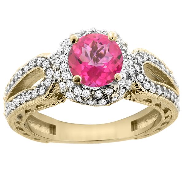 1.50 CTW Pink Topaz & Diamond Ring 14K Yellow Gold - REF-86F9N