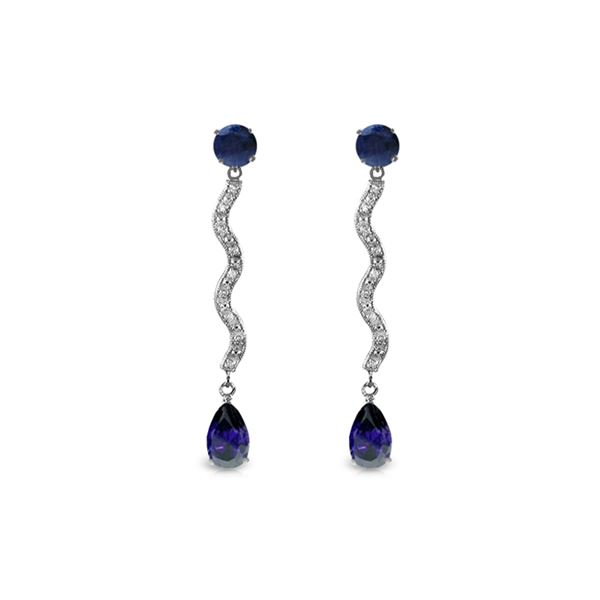 Genuine 4.35 ctw Sapphire & Diamond Earrings 14KT White Gold - REF-73P6H