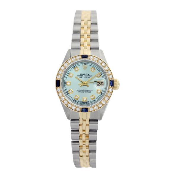 Rolex Pre-owned 26mm Womens Custom Ice Blue Two Tone