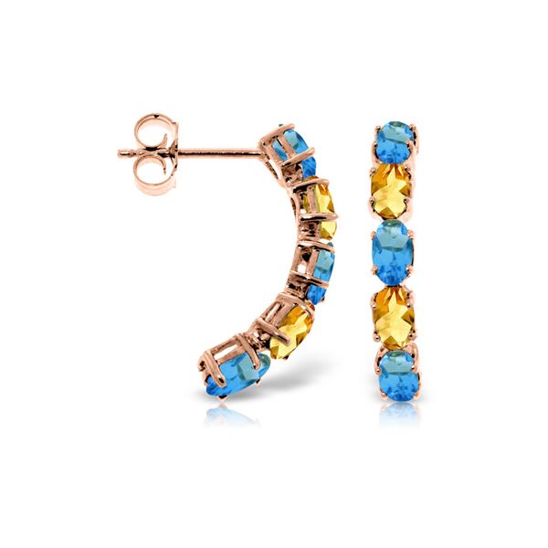 Genuine 2.5 ctw Blue Topaz & Citrine Earrings 14KT Rose Gold - REF-37A4K