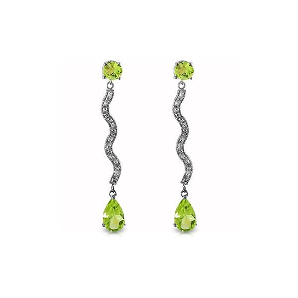 Genuine 4.35 ctw Peridot & Diamond Earrings 14KT White Gold - REF-62M3T